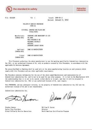 UL Listing Certificate