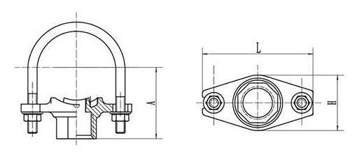 U-Bolt Mechanical Tee dimension drawing