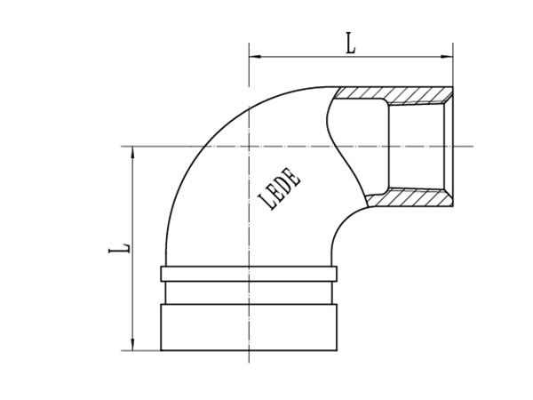 90 Degree Grooved Reducing Pipe Elbow dimension drawing